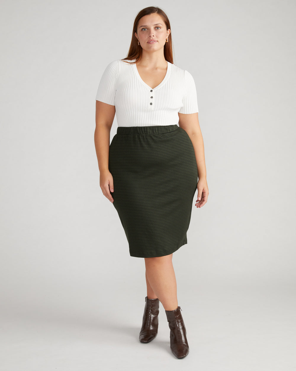 Danube Ponte Skirt - Forest Houndstooth
