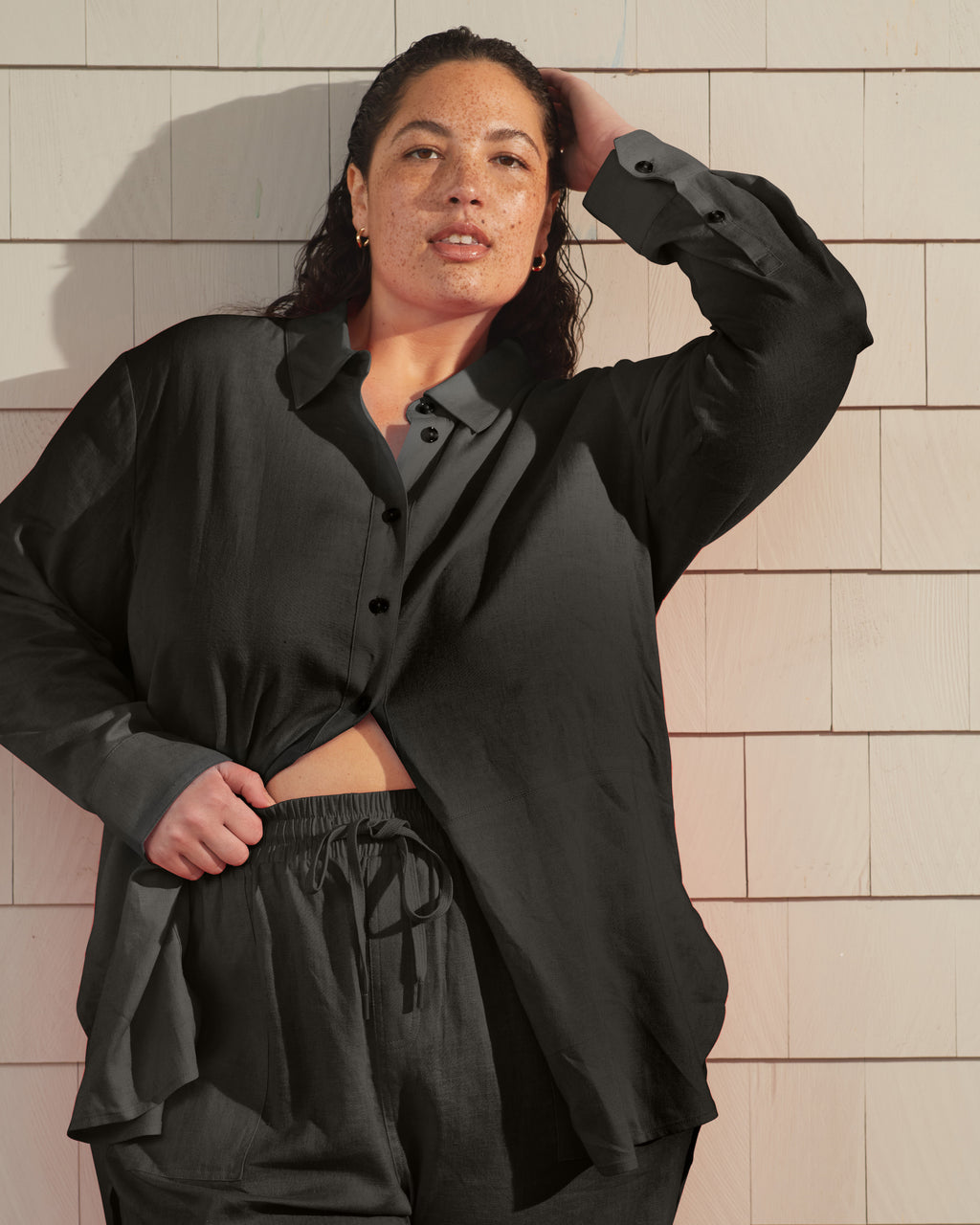 Dawn Linen Hi Low Tunic - Black Universal Standard Dawn Linen Hi Low Tunic - Black Universal Standard