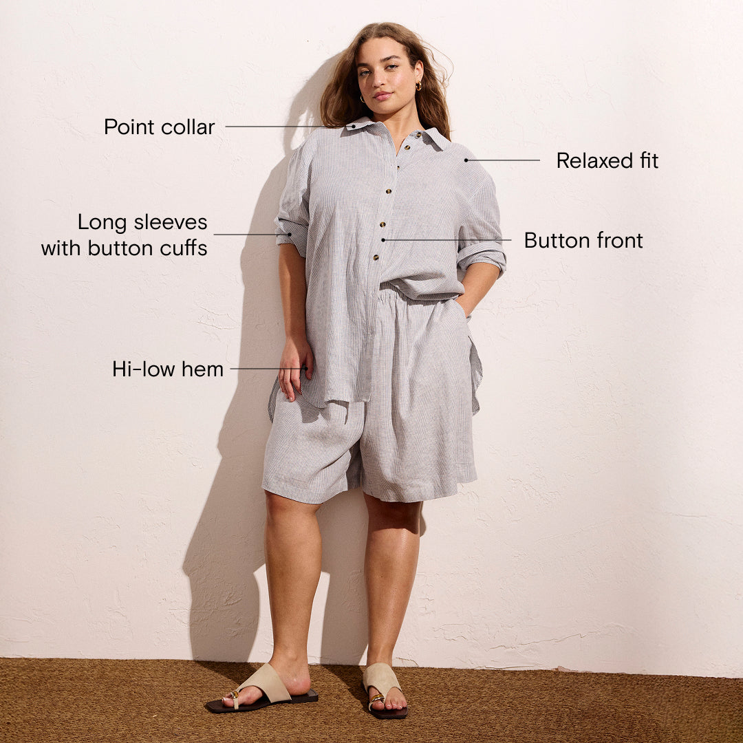 Dawn Linen Hi Low Tunic - Beach Stripe – Universal Standard