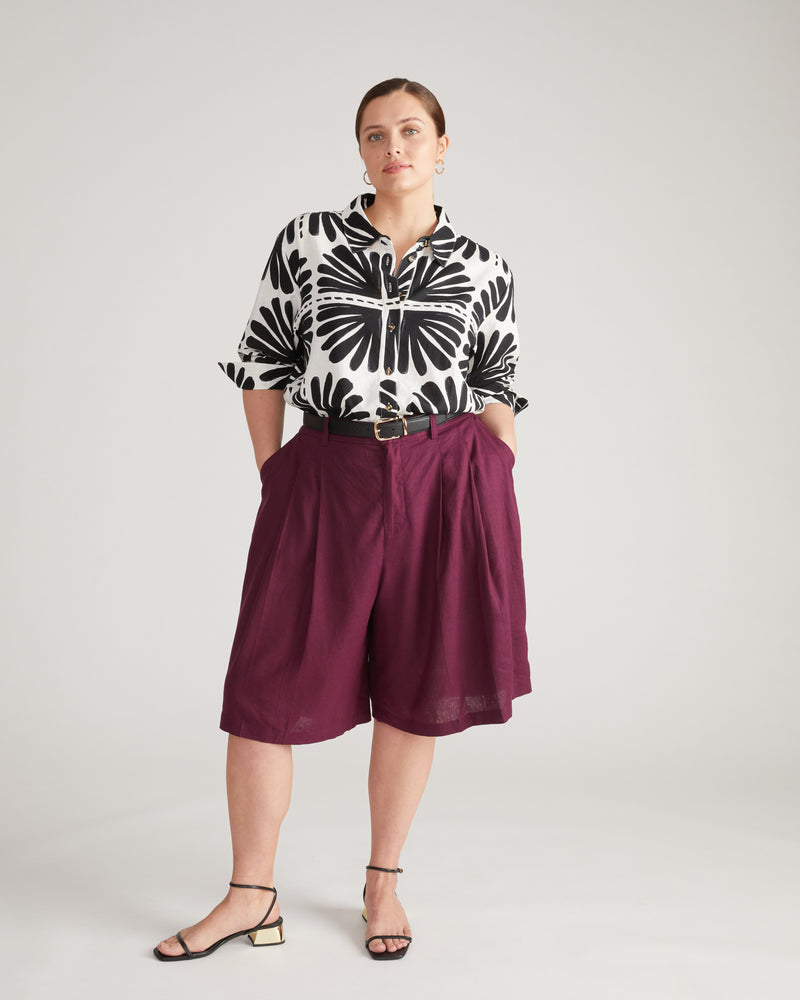 Dawn Linen Hi Low Tunic - Ink Bloom Print