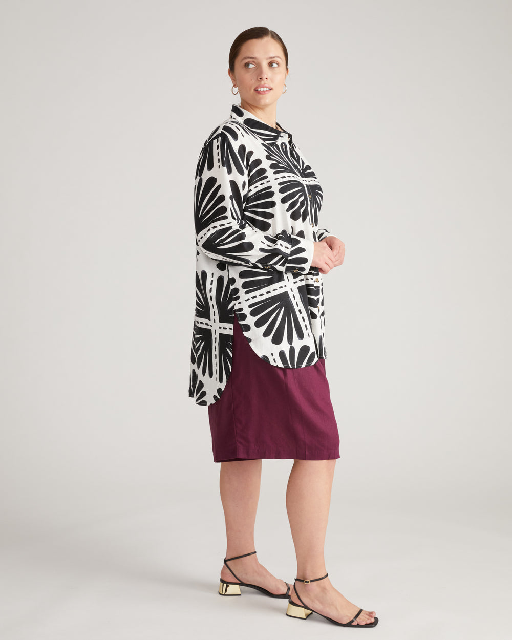 Dawn Linen Hi Low Tunic - Ink Bloom Print