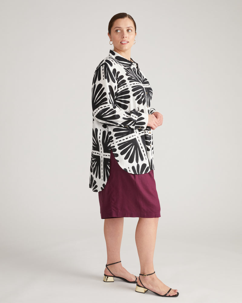 Dawn Linen Hi Low Tunic - Ink Bloom Print