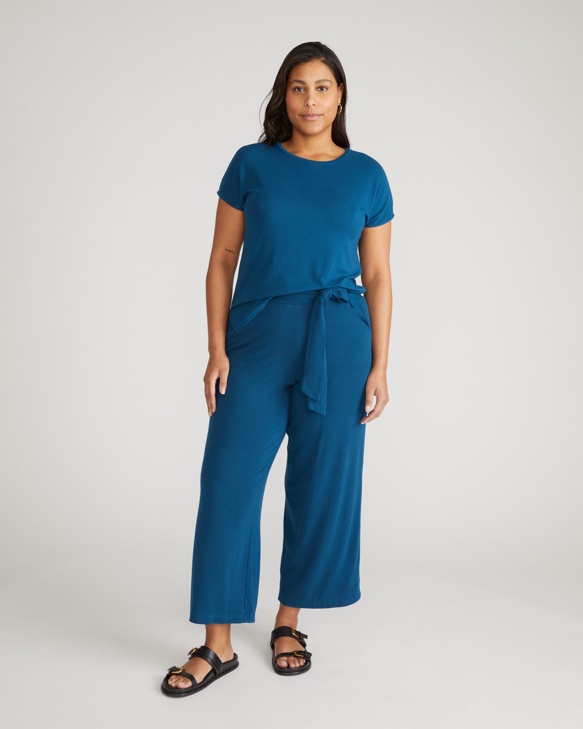 TravelKnit Wide Leg Pants - Blue Teal