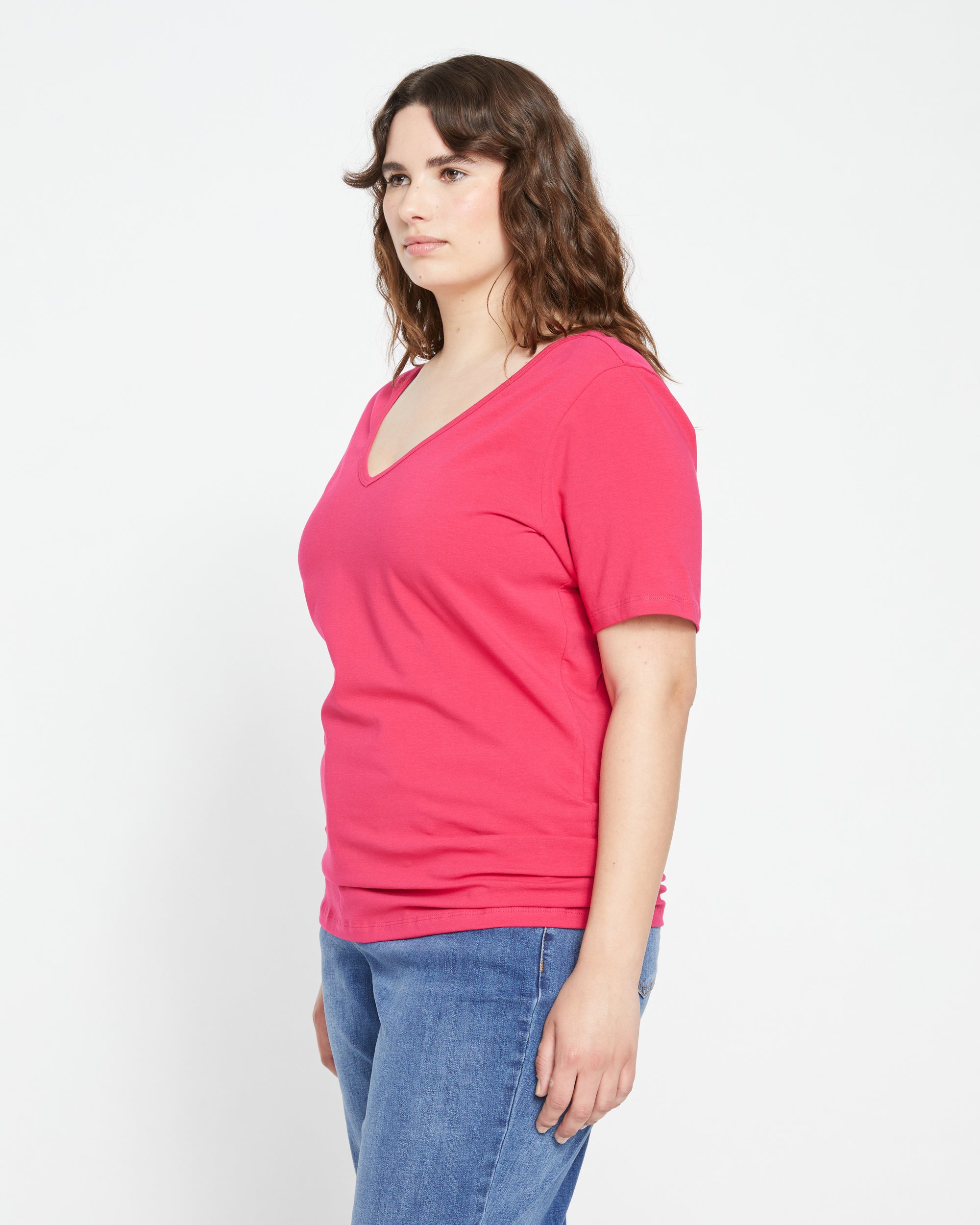 Double V Tee - Cerise