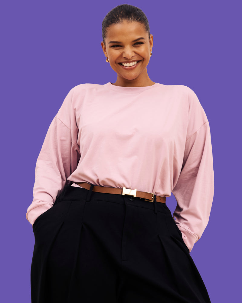 Long Sleeve Relaxed Tee - Pale Mauve