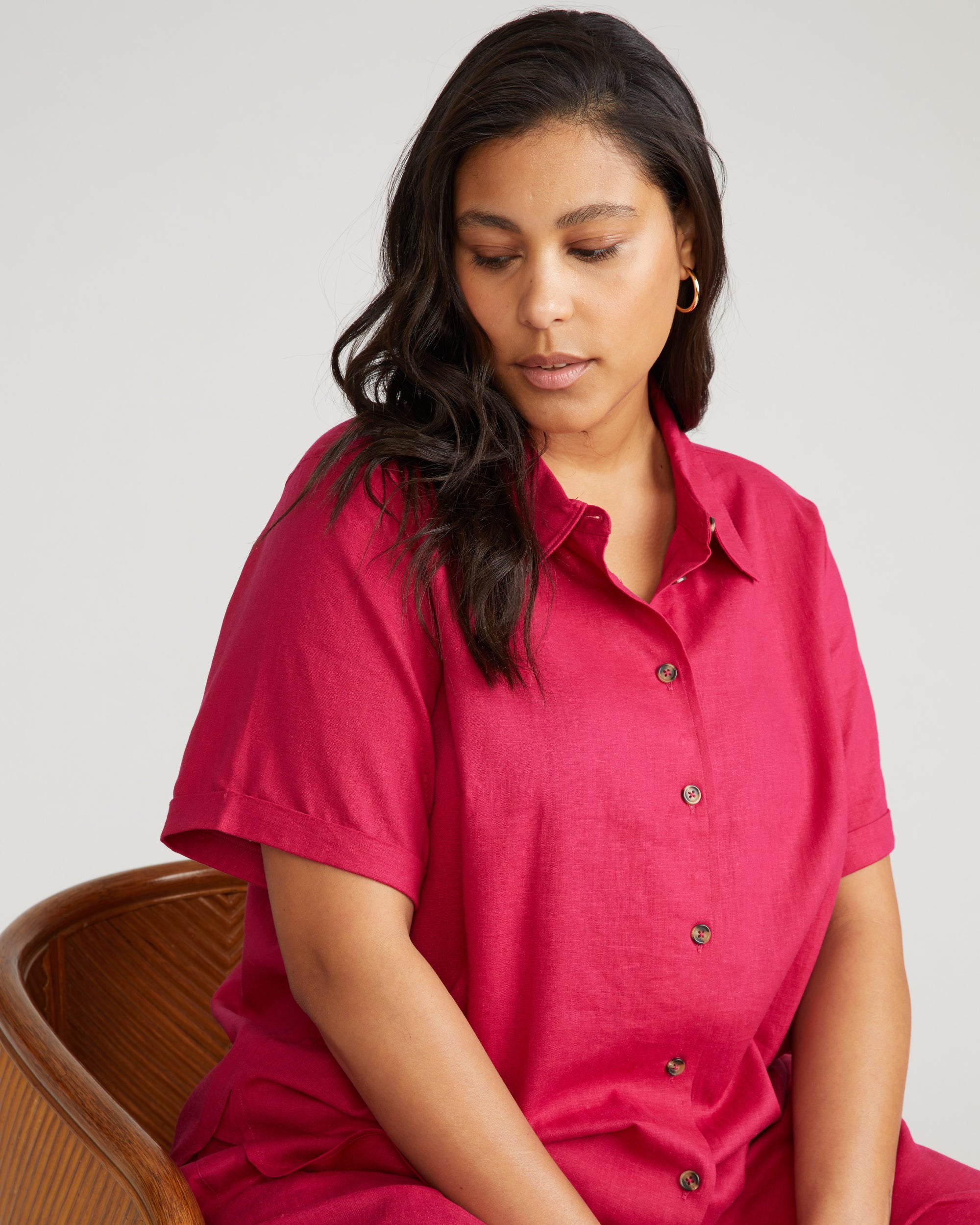 Dune Short Sleeve Linen Shirt - Cerise