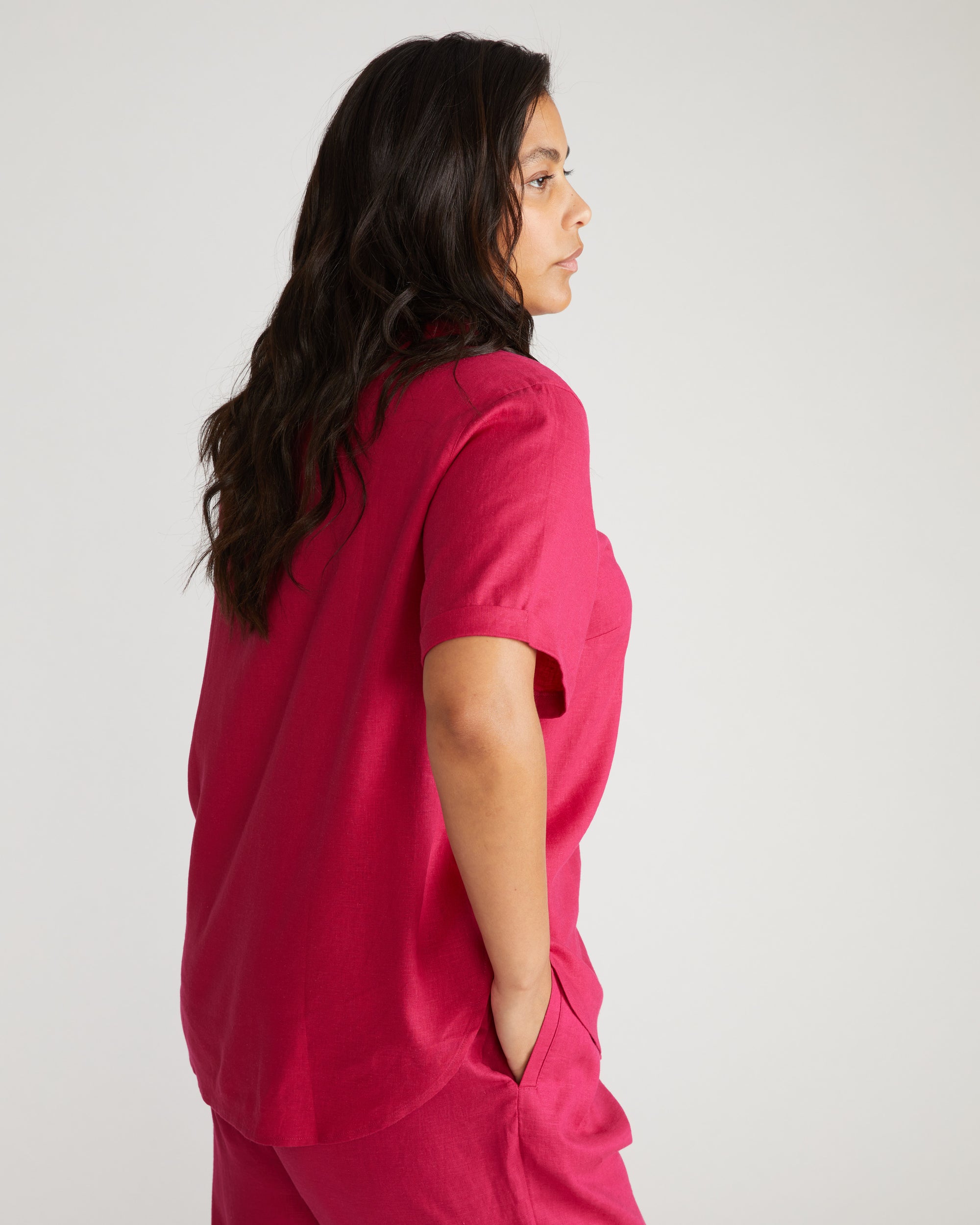 Dune Short Sleeve Linen Shirt - Cerise