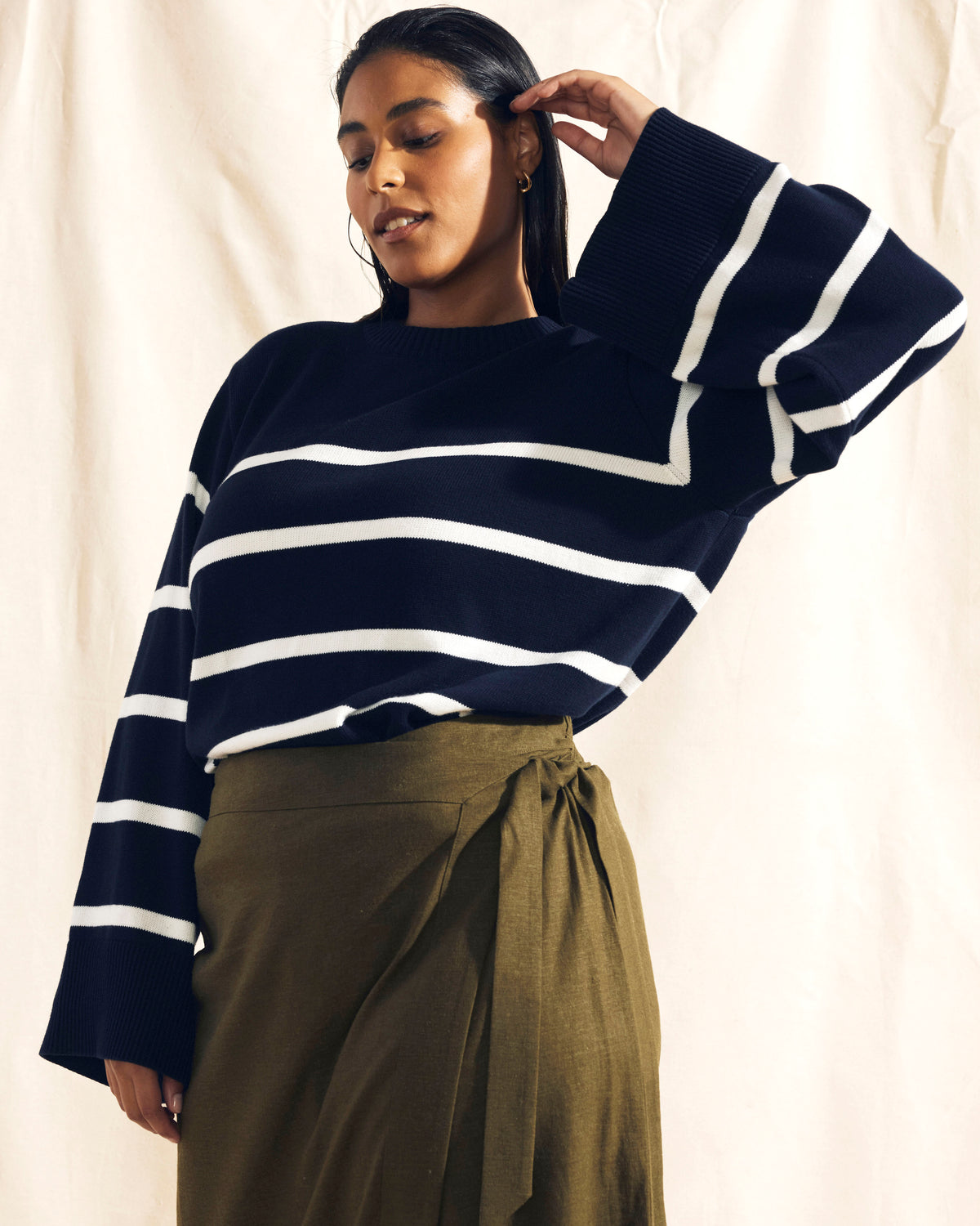 Bardot Wide Sleeve Cotton Sweater - Navy/White | Plus Size & Straight Size Women's Fashion | Universal Standard