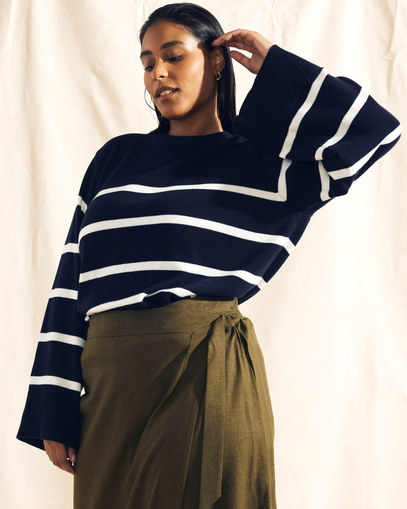 Bardot Wide Sleeve Cotton Sweater - Navy/White | Plus Size & Straight Size Women's Fashion | Universal Standard