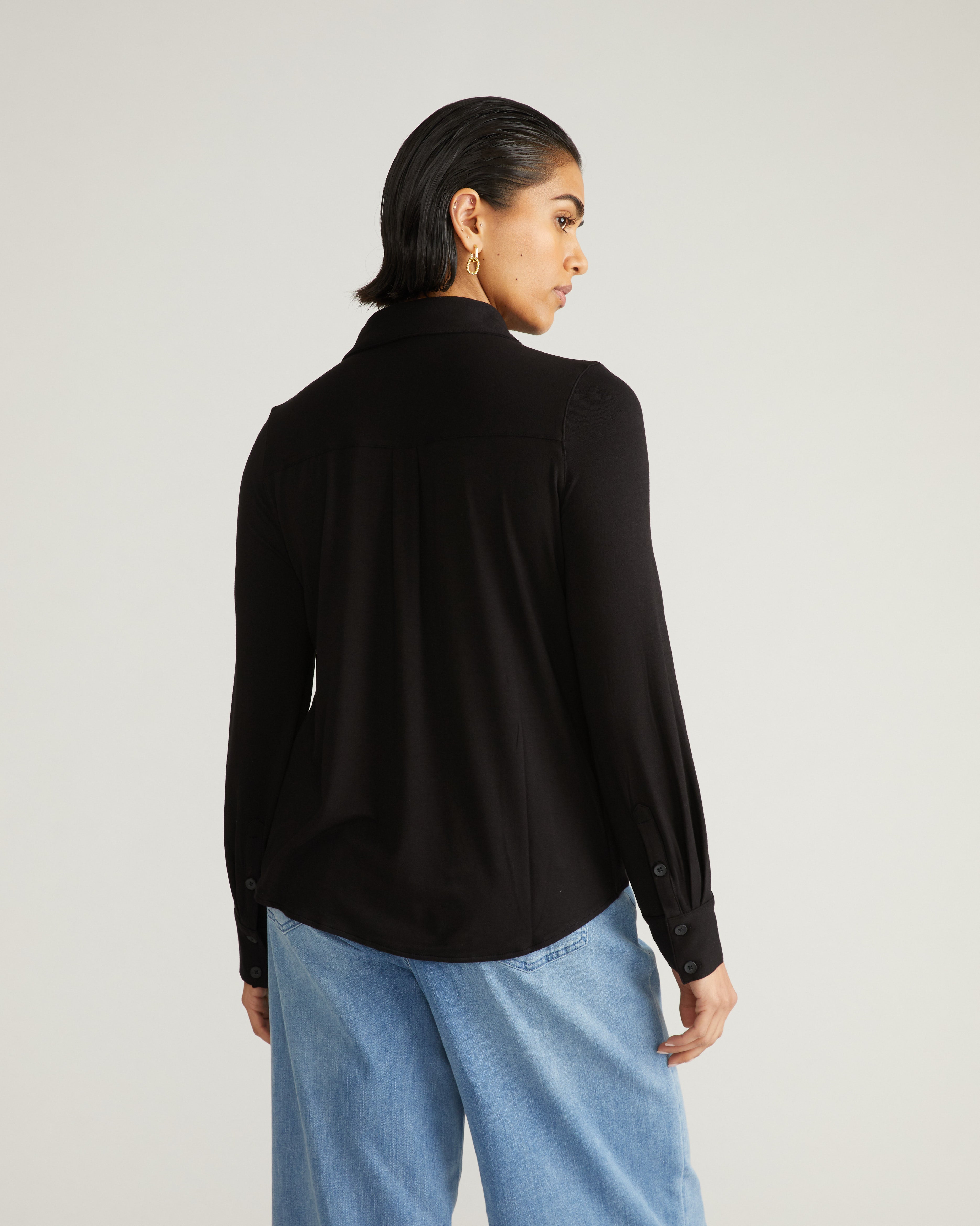 bonnae シャツ トップス Elbe Popover Liquid Jersey Shirt Classic Fit - Black – Universal
