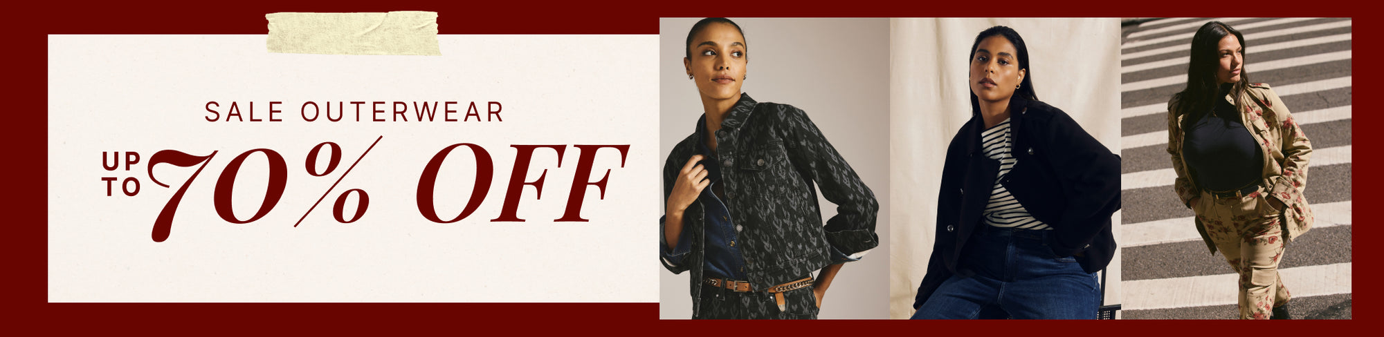 Model wearing styles from the End of Season Sale - Outerwear collection
