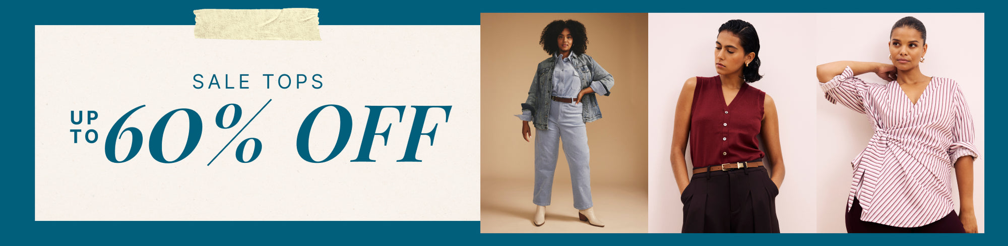 Model wearing styles from the End of Season Sale - Tops collection