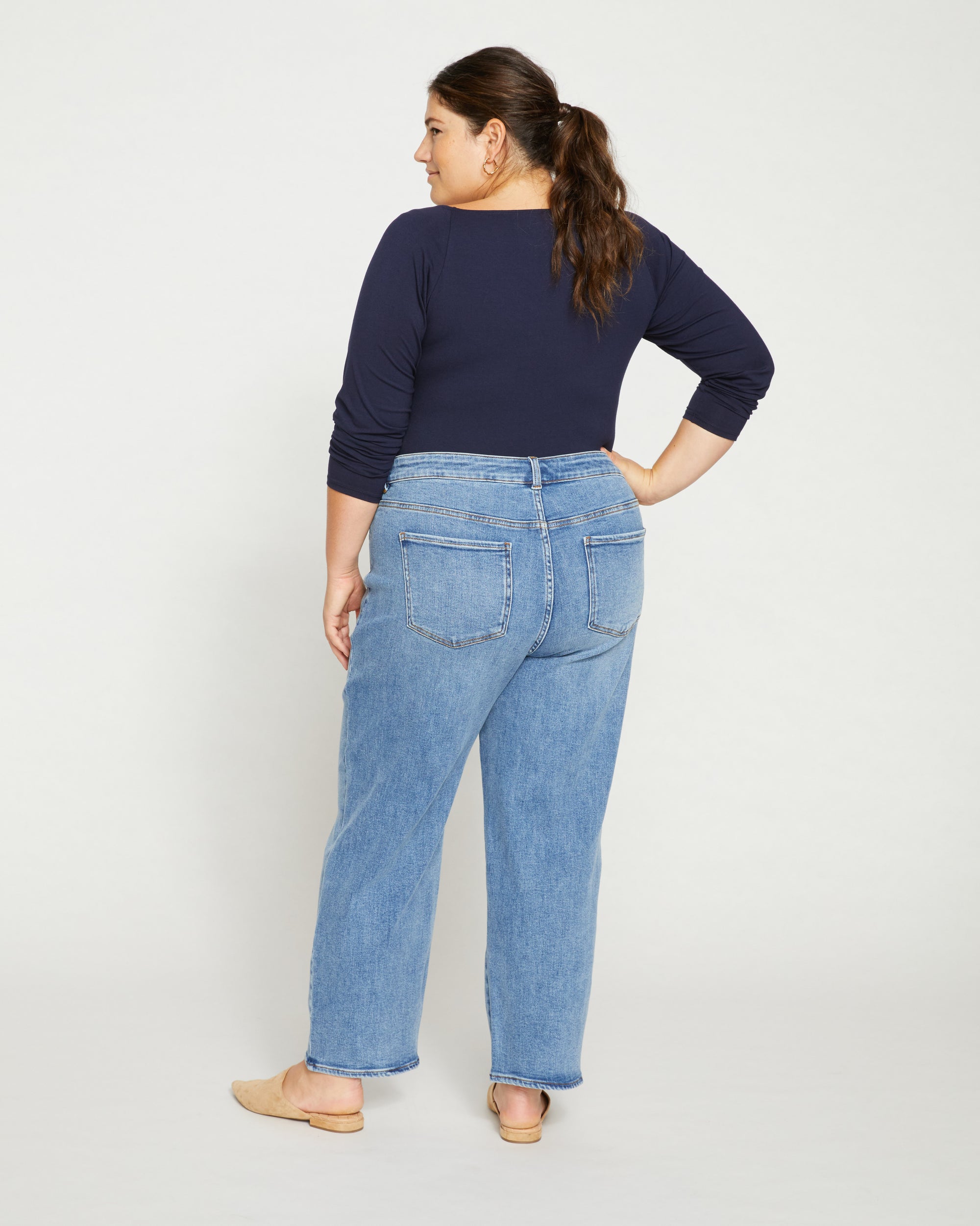 Etta High Rise Straight Leg Jeans 28 Inch - Distressed Washed Indigo