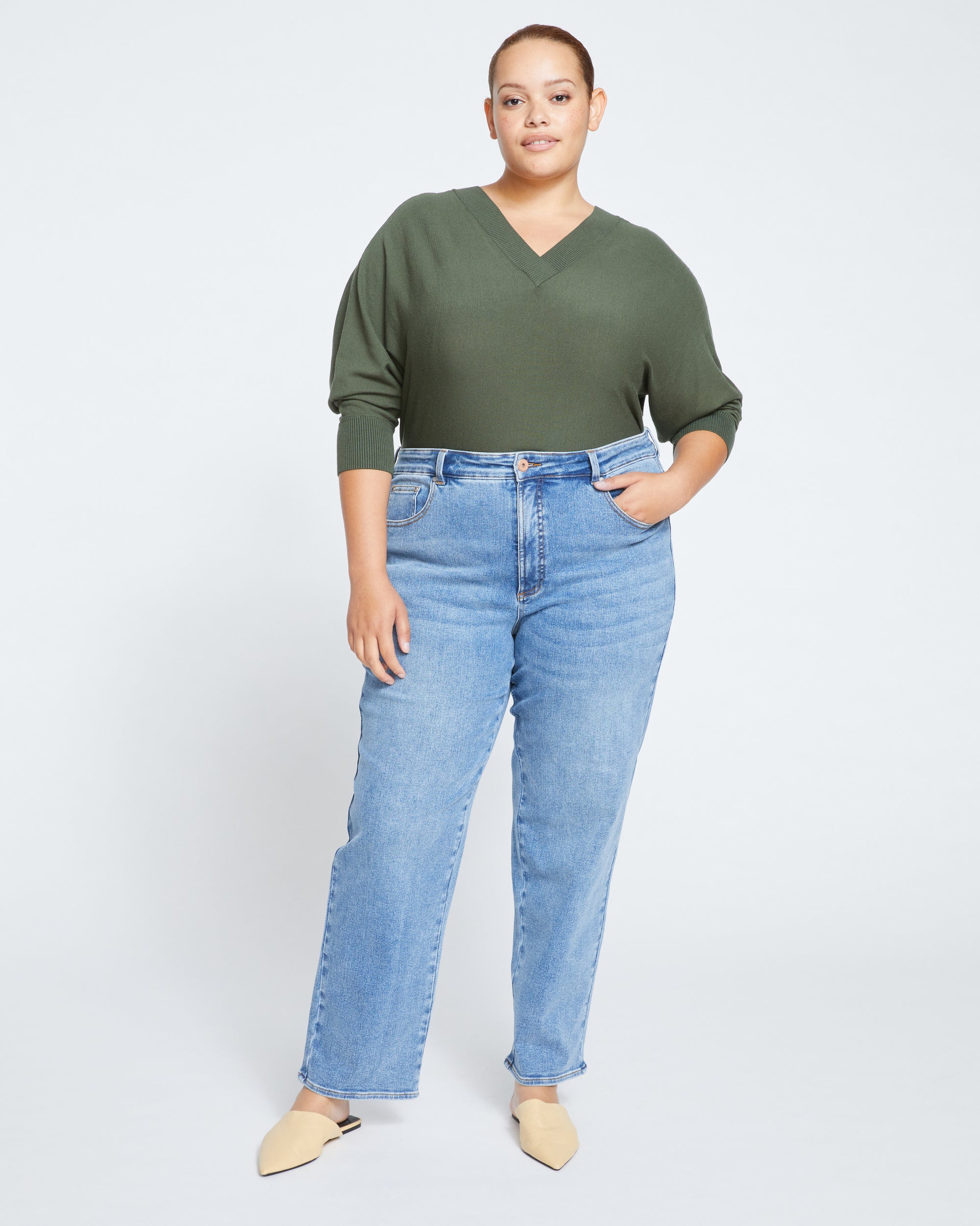 Etta High Rise Straight Leg Jeans 31 Inch - Distressed Washed Indigo