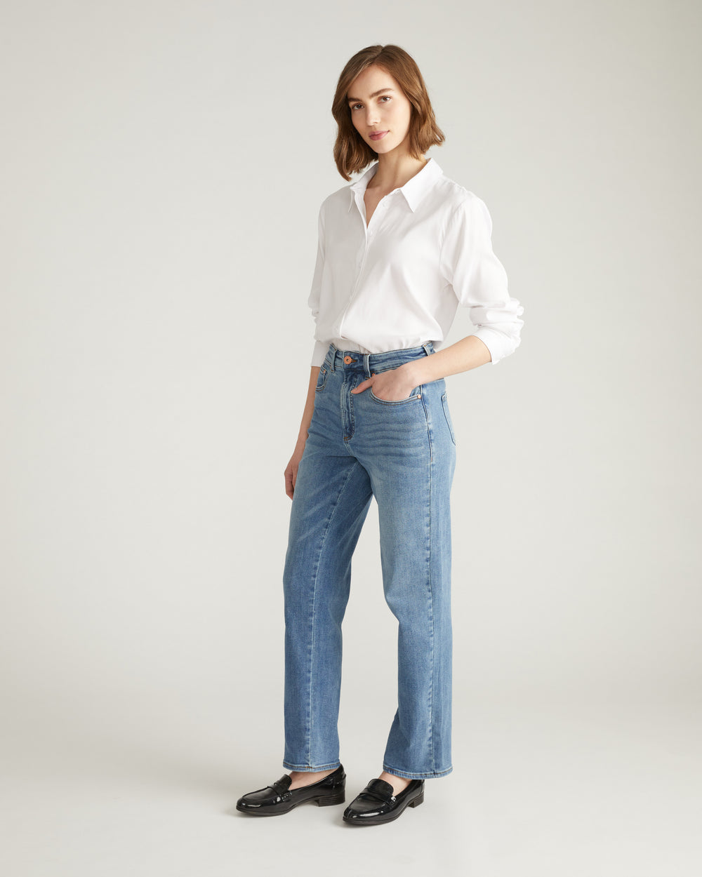 Etta High Rise Straight Leg Jeans 31 Inch - Distressed Washed Indigo