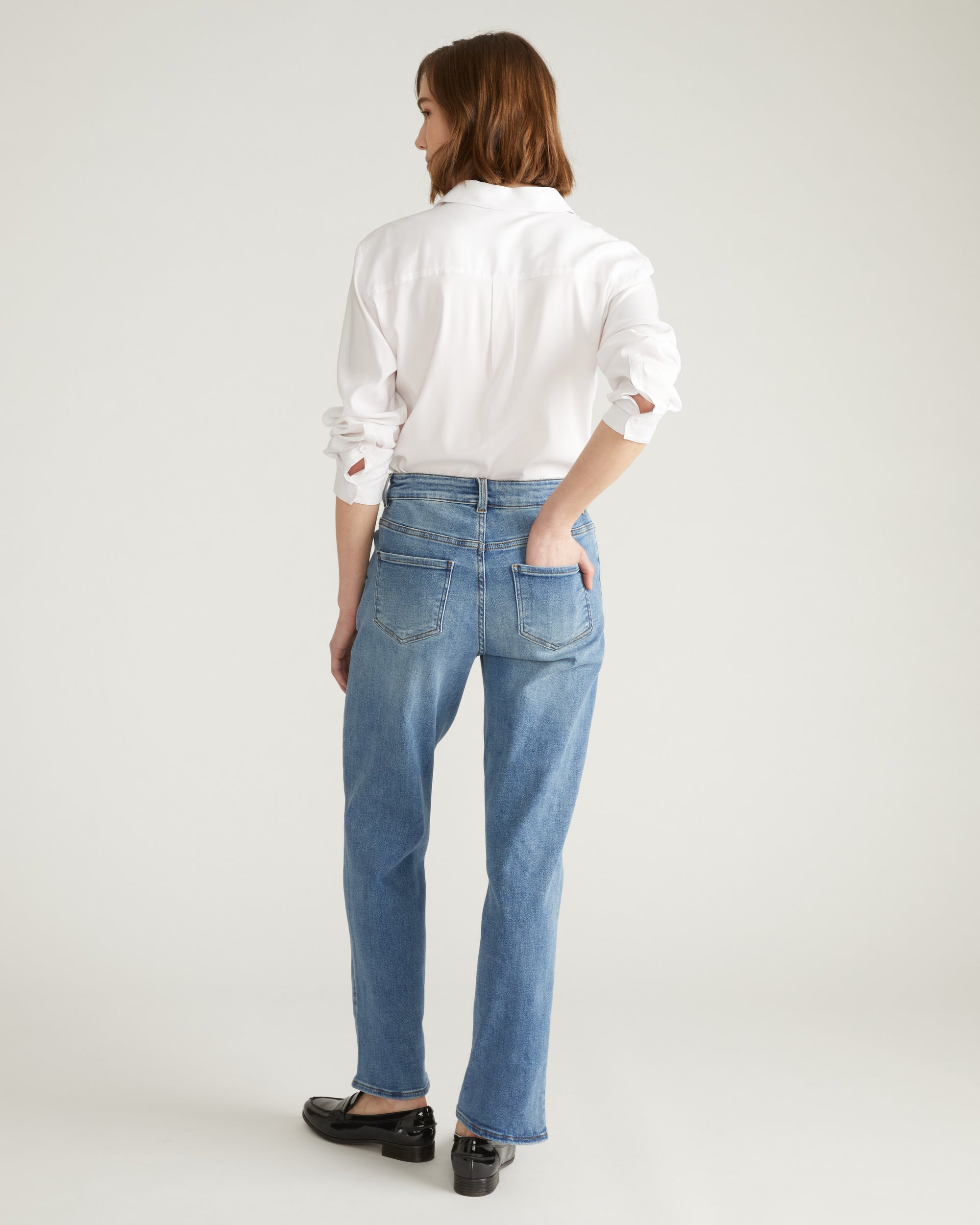 Etta High Rise Straight Leg Jeans 31 Inch - Distressed Washed Indigo