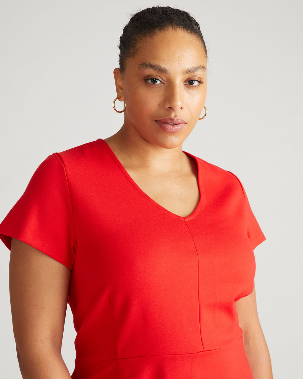 Executive V Neck Ponte Dress - Vermilion Red