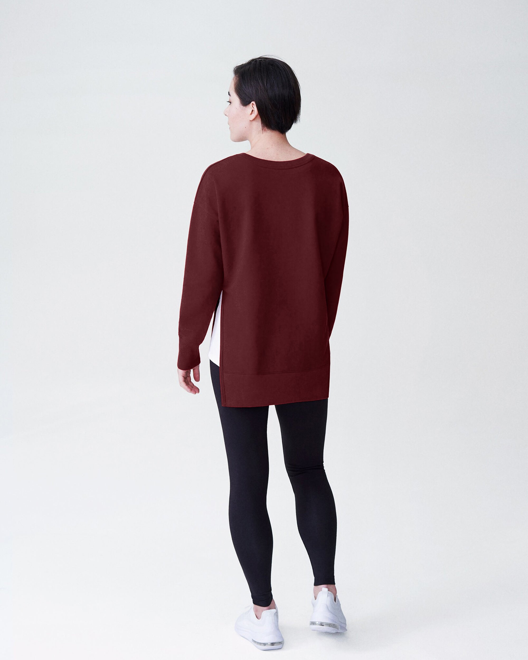 Woman wearing Fiona Side Slit Sweatshirt - Black Cherry from Universal Standard