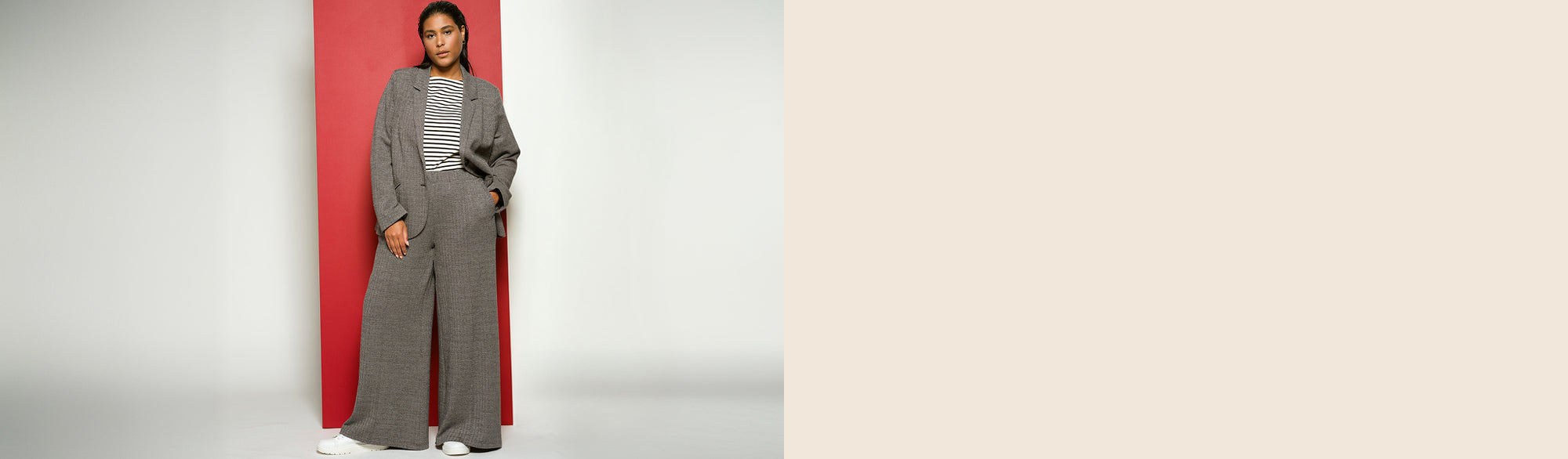 Model wearing styles from the Fit Liberty - Workwear collection