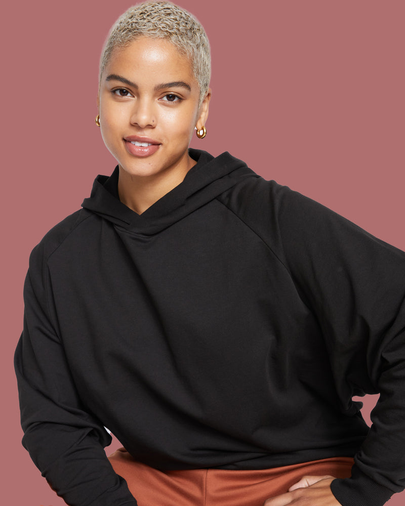 French Terry Pullover Hoodie - Black