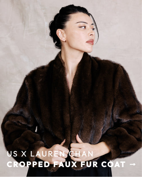 lauren chan x us cropped faux fur coat ->