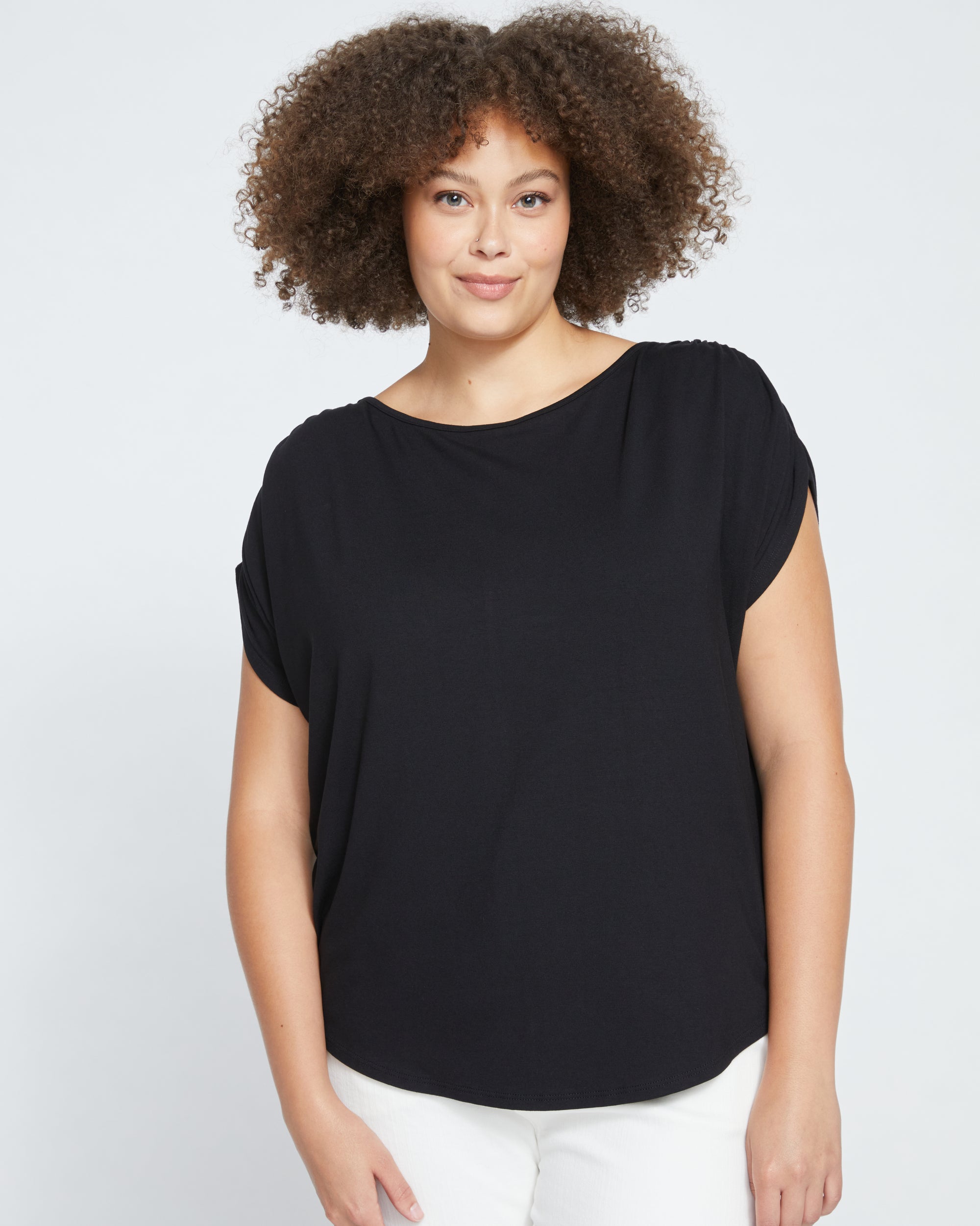 Helena Divine Jersey Gathered Tee - Black | Plus Size & Straight Size Women's Fashion | Universal Standard