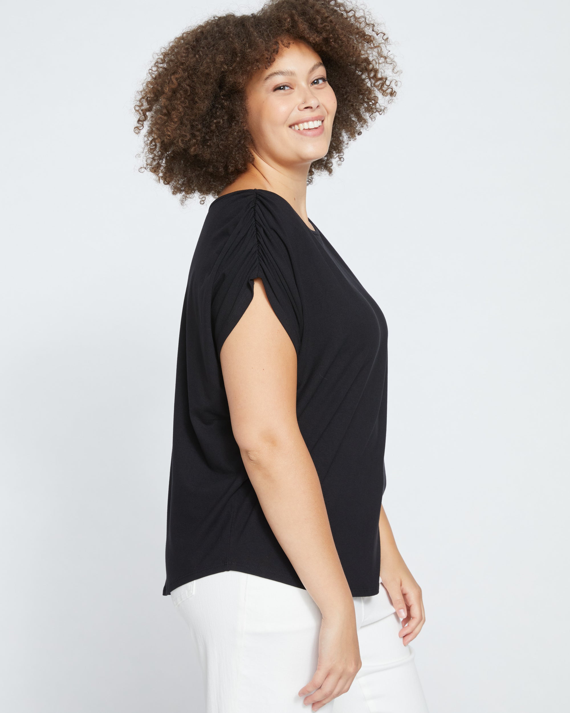 Helena Divine Jersey Gathered Tee - Black | Plus Size & Straight Size Women's Fashion | Universal Standard