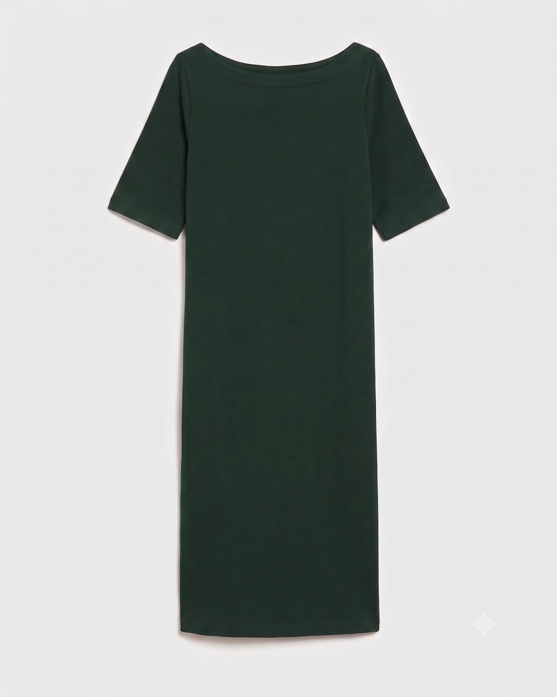 Belle Breton Stripe Jersey Dress - Solid Conifer | Plus Size & Straight Size Women's Fashion | Universal Standard