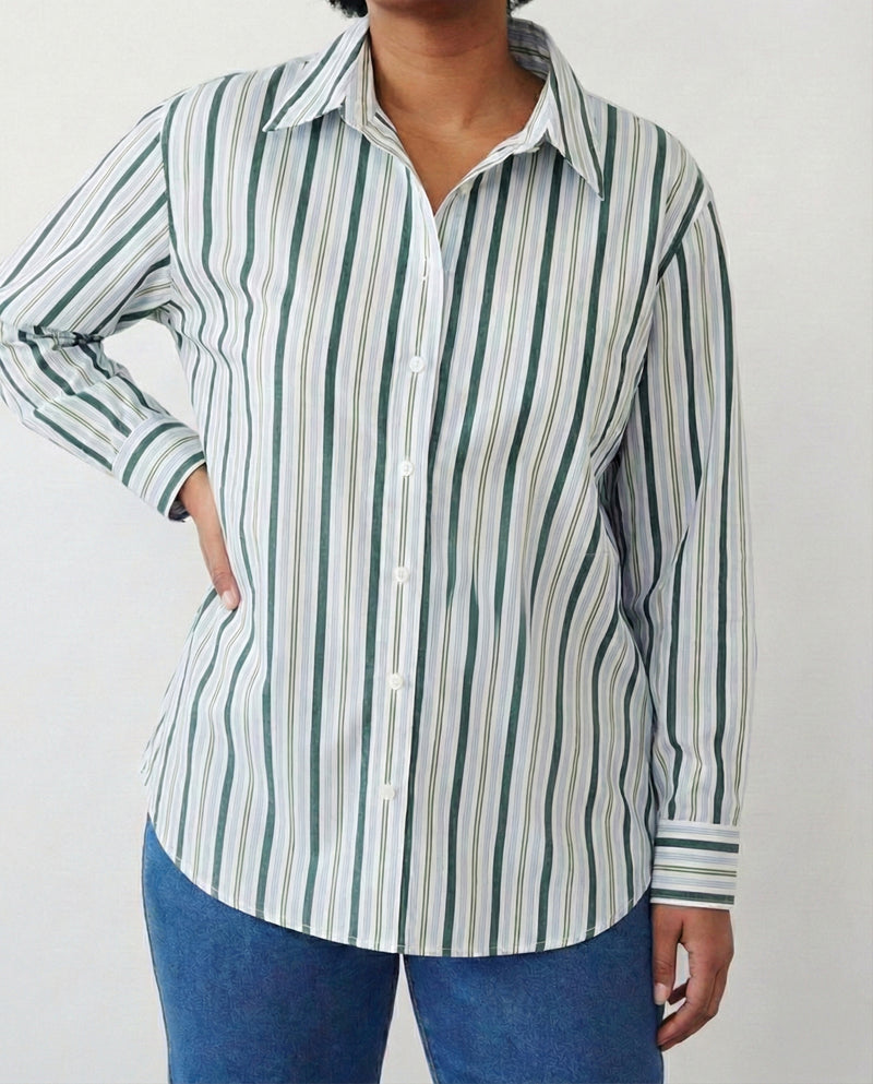 The Artist Poplin Shirt - Forest Green Multi Stripe