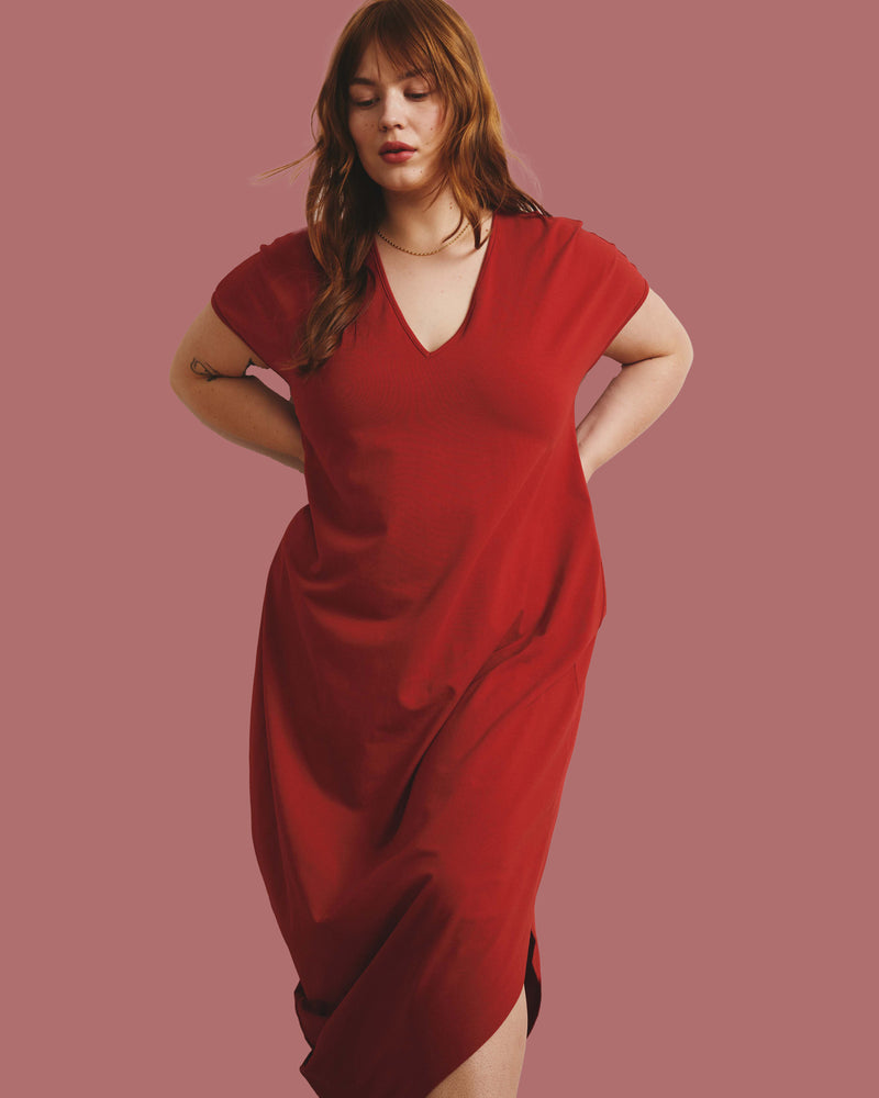 Iconic Geneva V-Neck Dress - Ruby Red