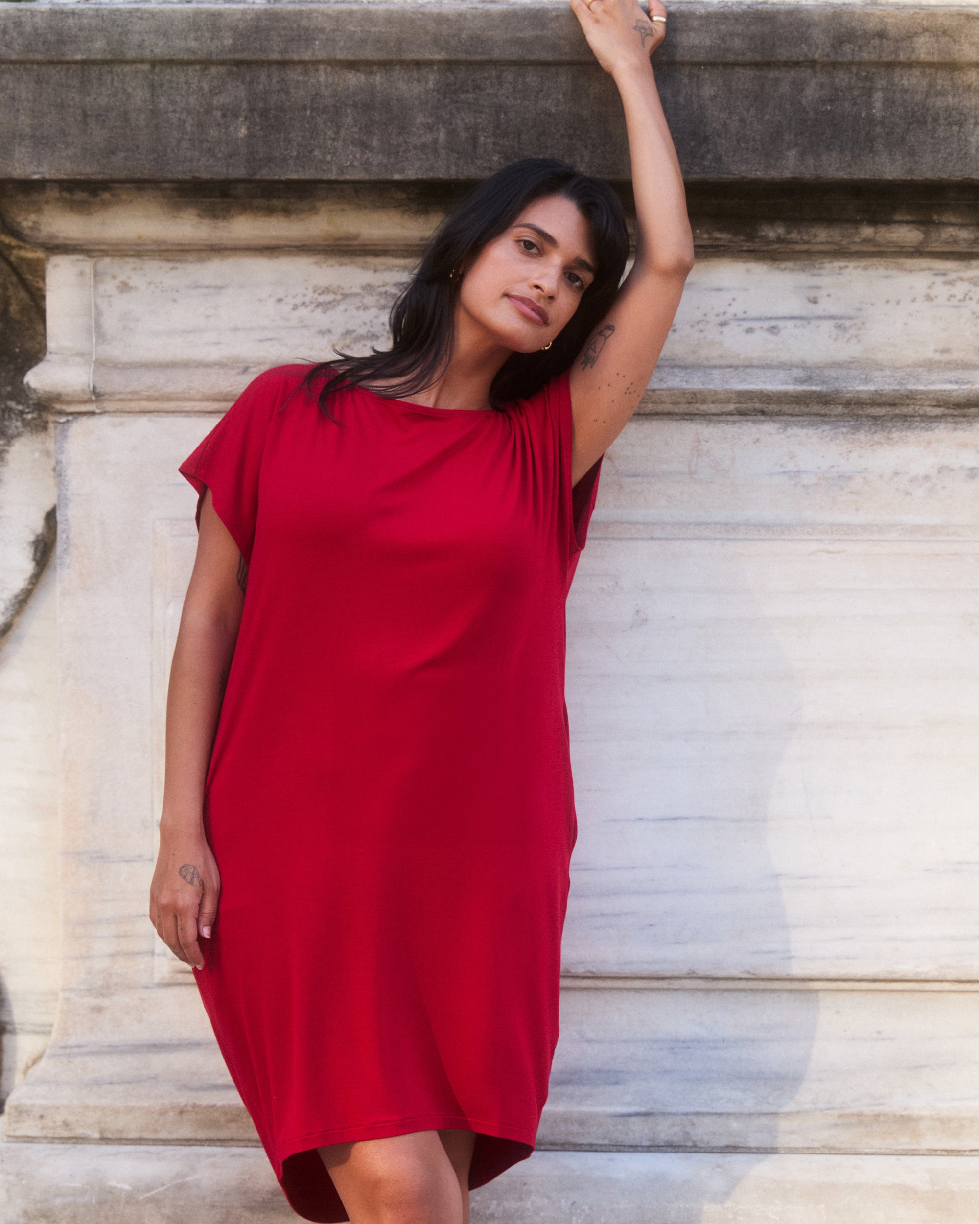 Helen Liquid Jersey Shift Dress - New York Red