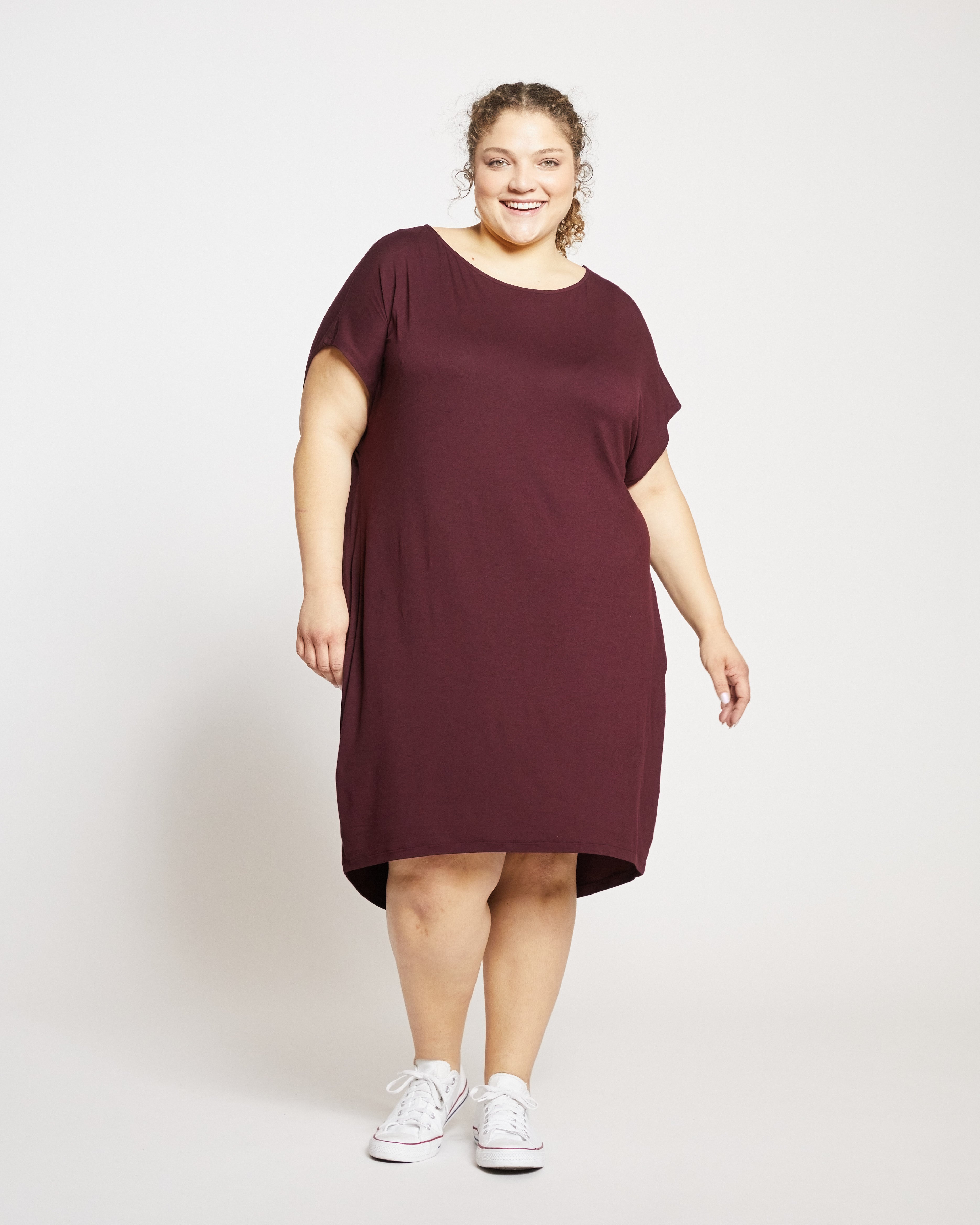 Helen Liquid Jersey Shift Dress - Black Cherry – Universal Standard