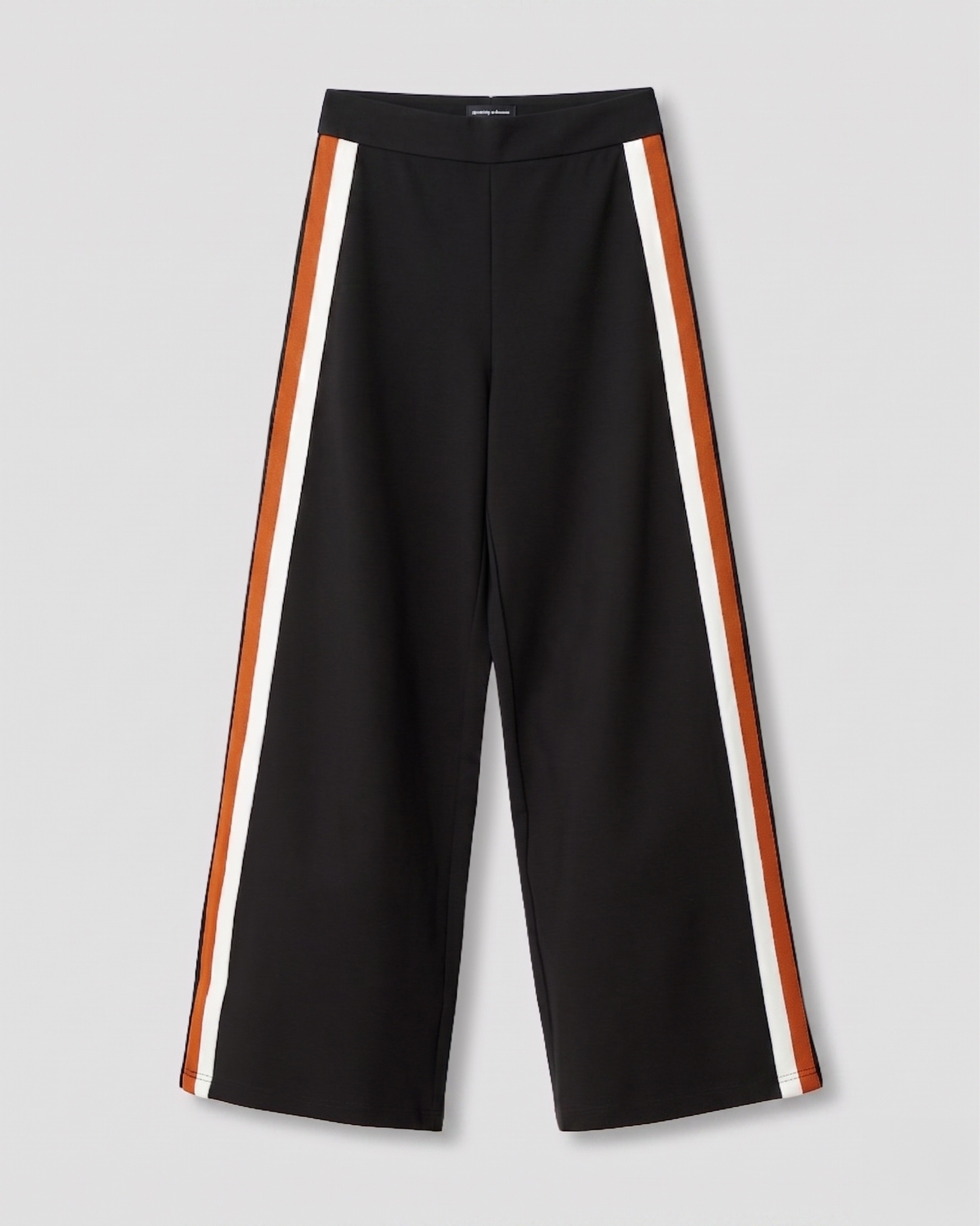 Stephanie Wide Leg Stripe Ponte Pants 30 Inch - Black with Ochre