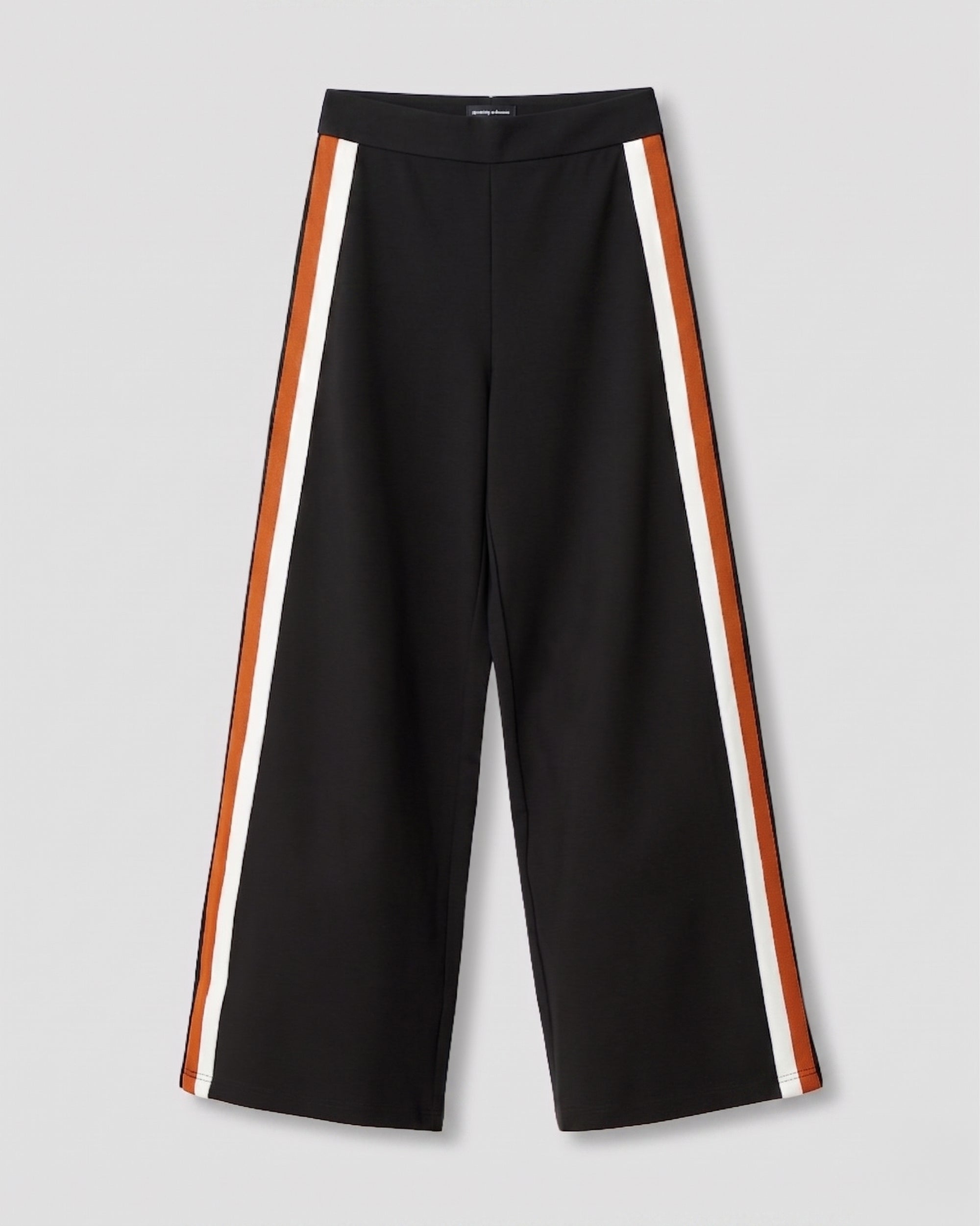 Stephanie Wide Leg Stripe Ponte Pants 30 Inch - Black with Ochre/White Stripe | Plus Size & Straight Size Women's Fashion | Universal Standard