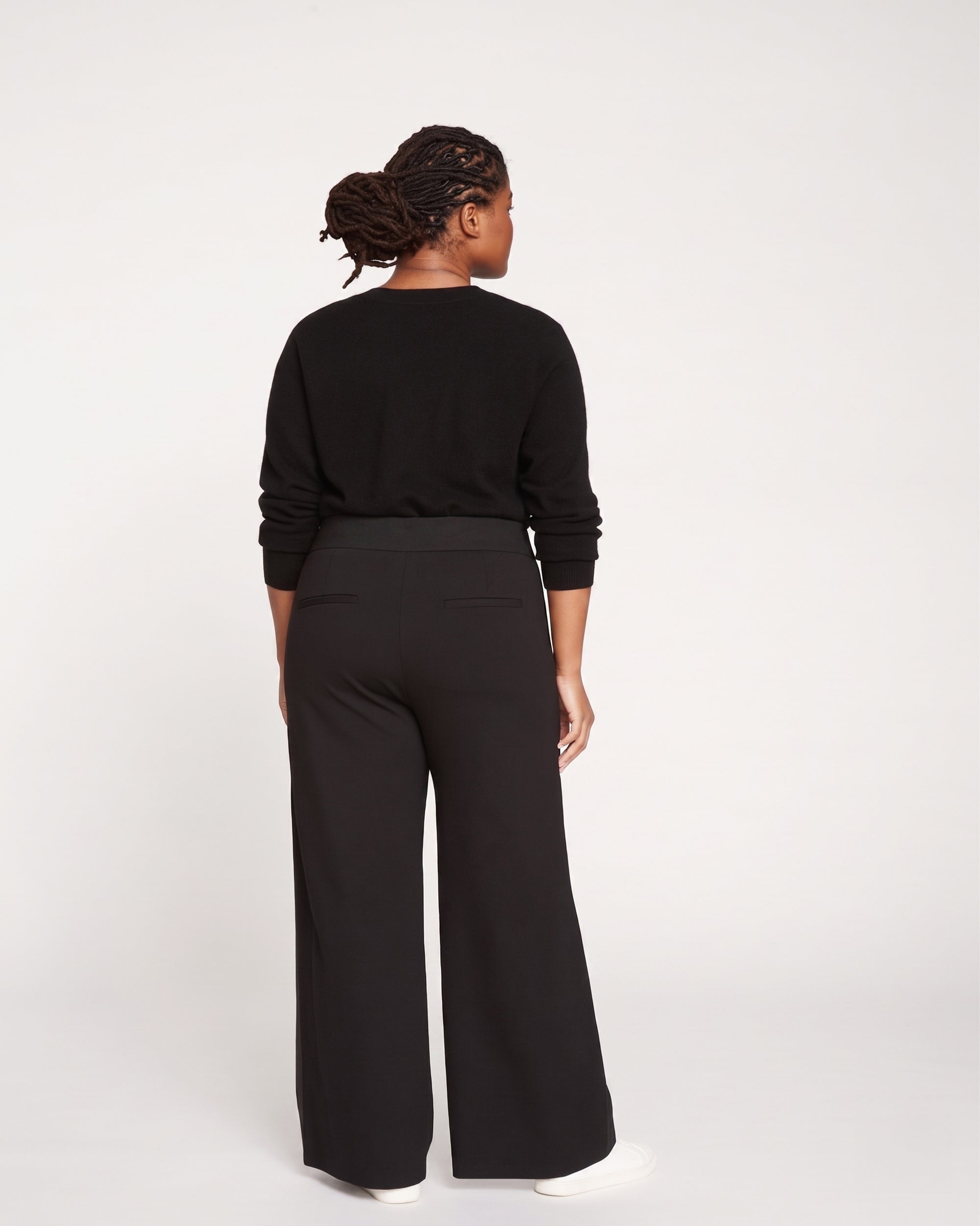 Stephanie Wide Leg Stripe Ponte Pants 30 Inch - Black with Black Stripe | Plus Size & Straight Size Women's Fashion | Universal Standard
