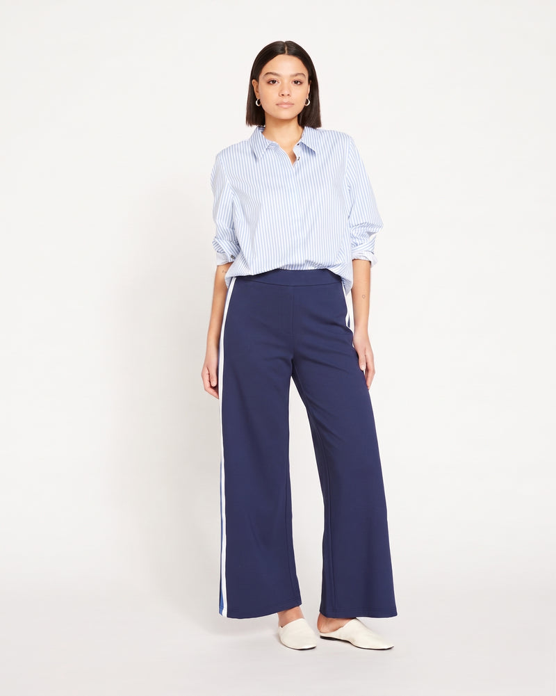 Stephanie Wide Leg Stripe Ponte Pants 30 Inch - Navy with Blue/White Stripe | Plus Size & Straight Size Women's Fashion | Universal Standard