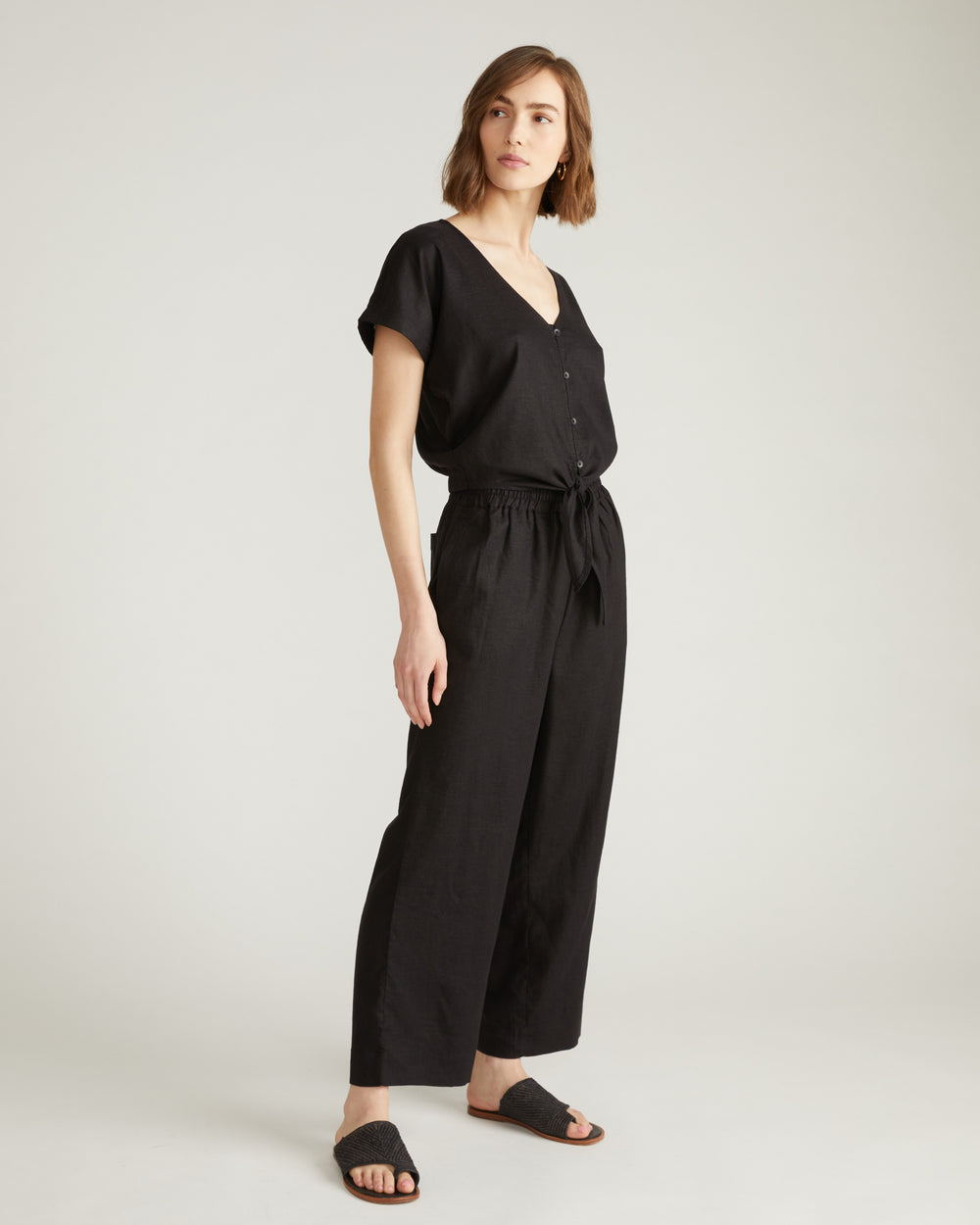Iris Linen Easy Pull-On Pants - Black