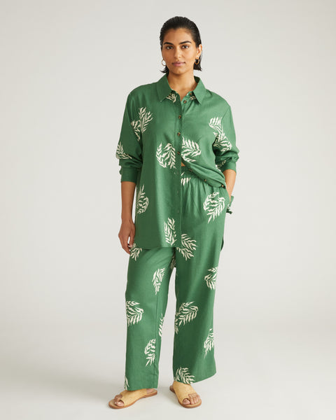 極美品★BANANATIME Tapered 2 Pantsフラワーグリーン Veronica Floral Drawstring Wide Leg Pant