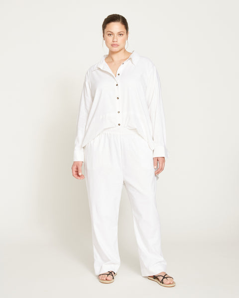 French LINEN EASY パンツ　38 ホワイト white linen wide straight easy pants