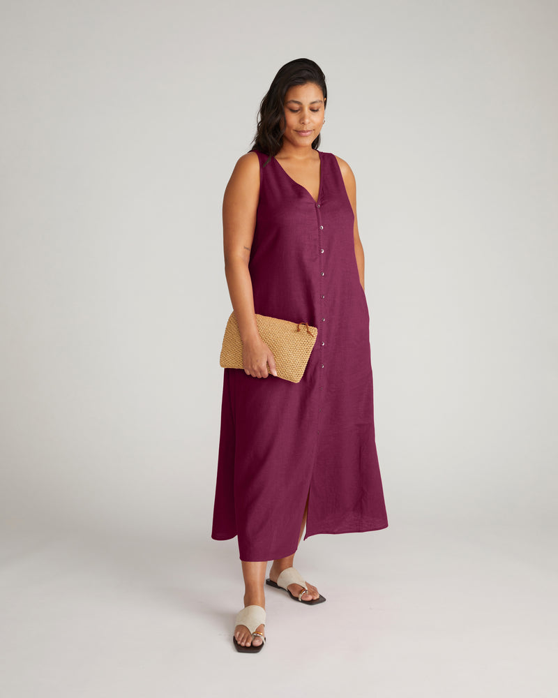 Islet Button-Down Linen Maxi Dress - Acai