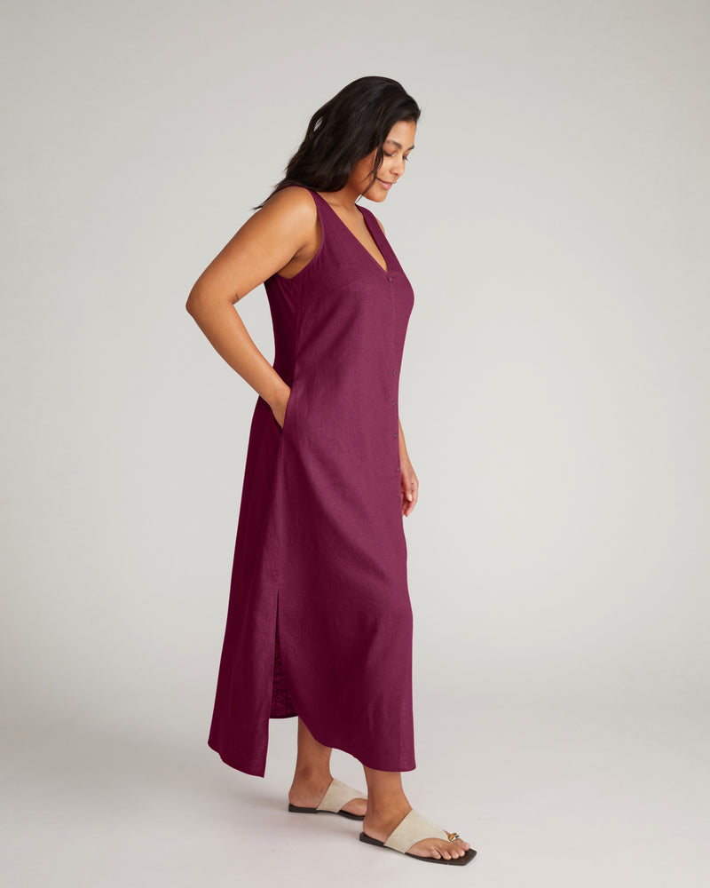 Islet Button-Down Linen Maxi Dress - Acai
