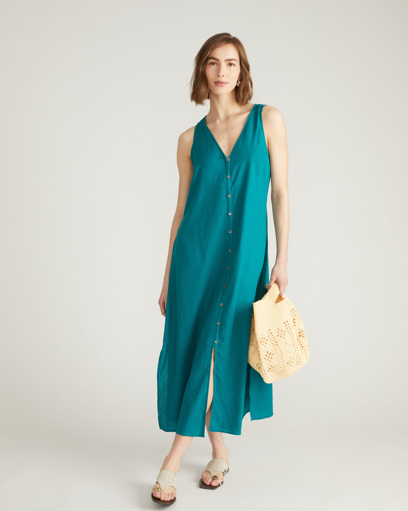 Islet Button-Down Linen Maxi Dress - Aurora