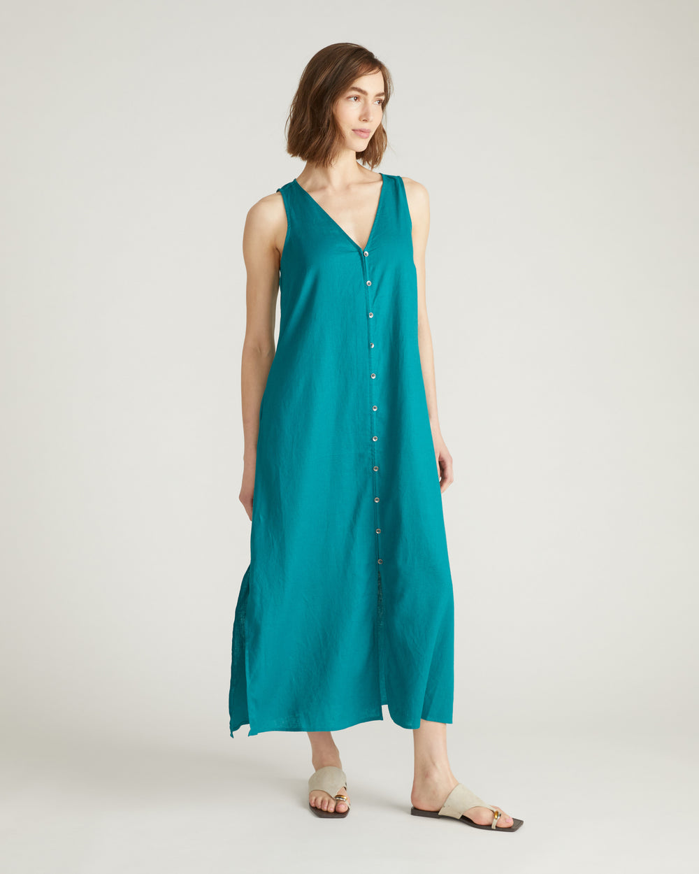 Islet Button-Down Linen Maxi Dress - Aurora
