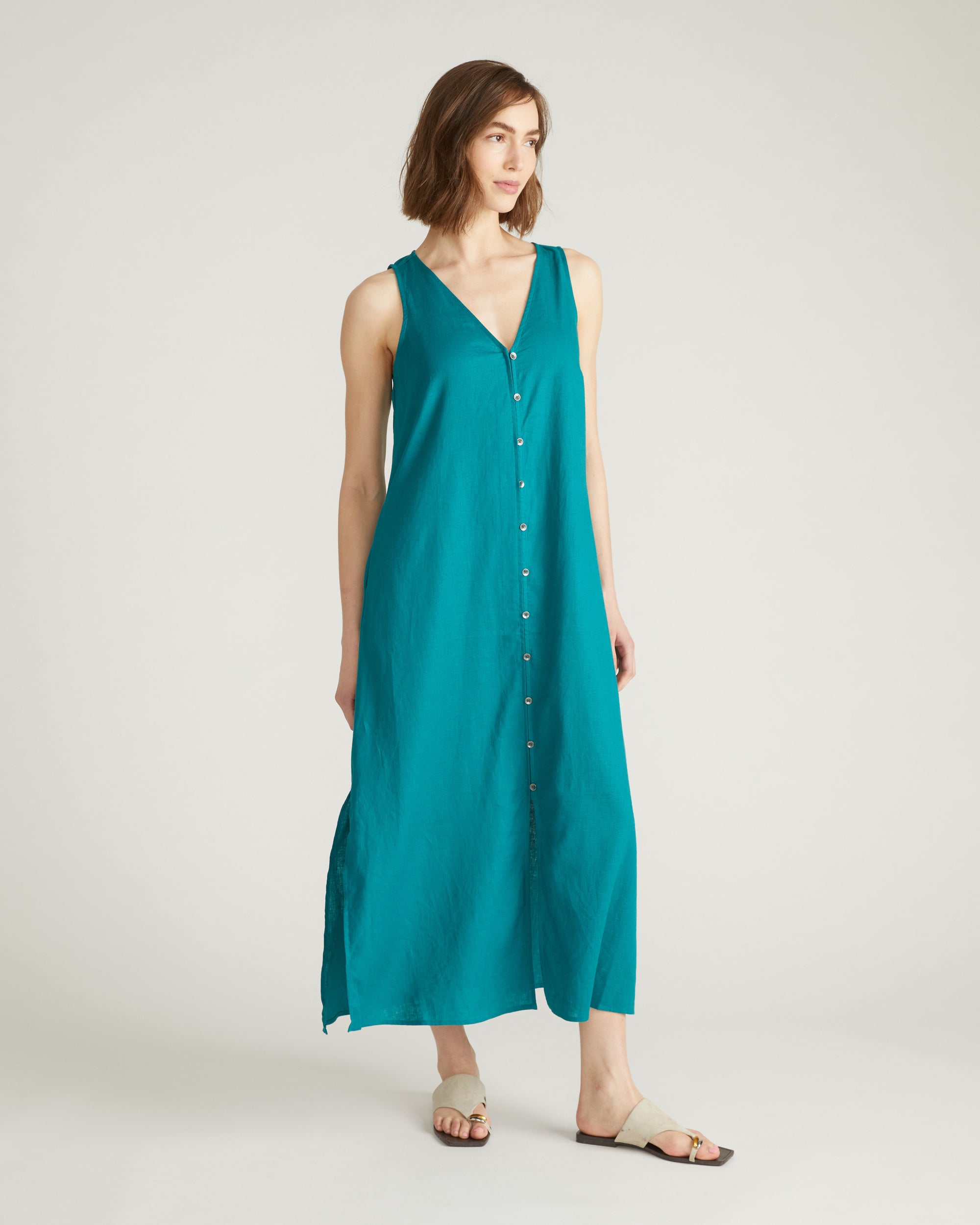 Islet Button-Down Linen Maxi Dress - Aurora