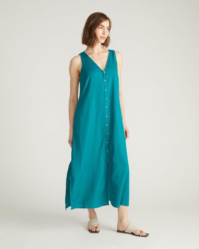 Islet Button-Down Linen Maxi Dress - Aurora