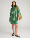Juniper Linen Easy Pull-On Shorts - Beachgrass Print in Green