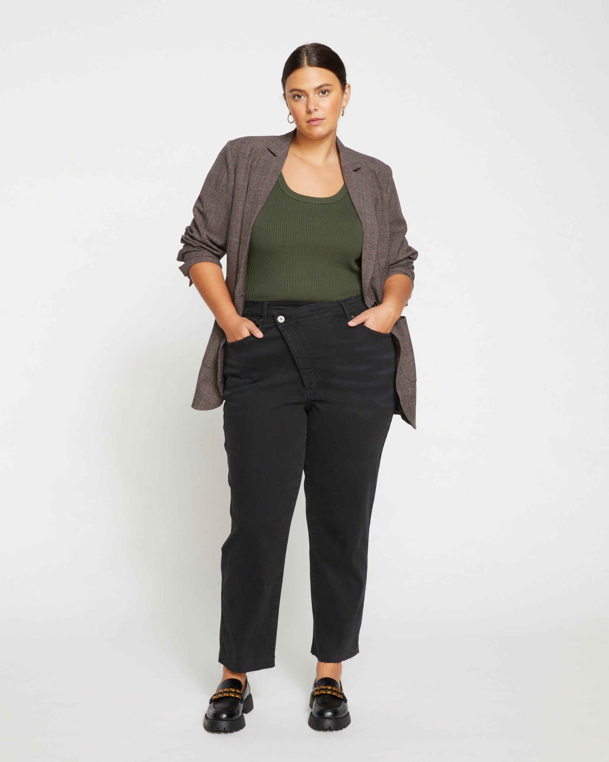 Katie High Rise Crossover Jeans - Broken Black