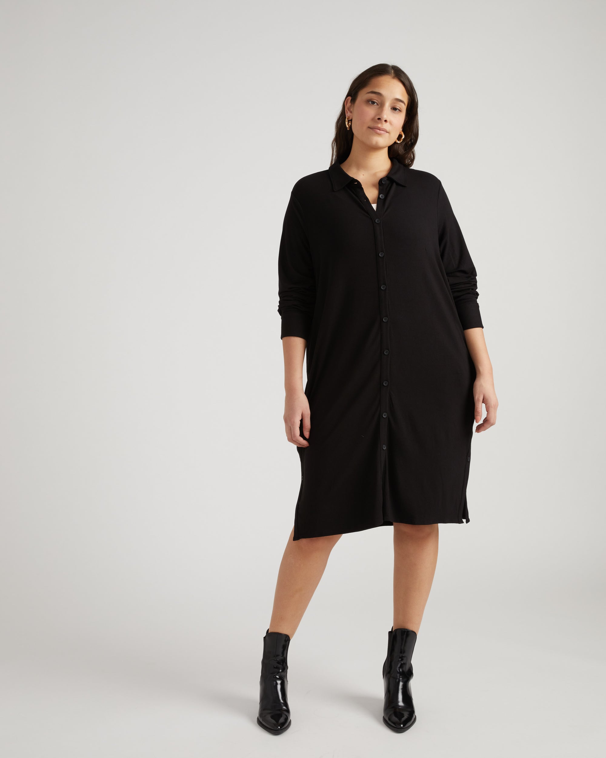 Universal Standard Women's Sally Long Sleeve Shirtdress - Black - Casual dresses Universal Standard Women's Sally Long Sleeve Shirtdress - Black - Casual dresses