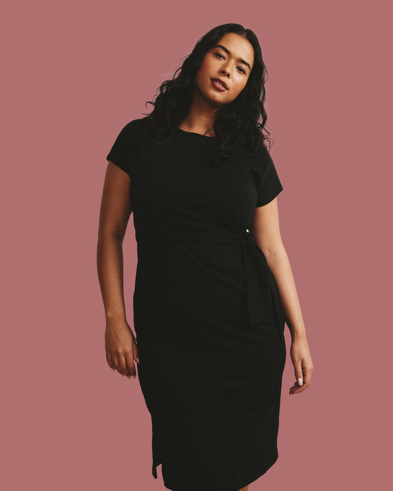 Crescent Breton Stripe Knot Dress - Solid Black