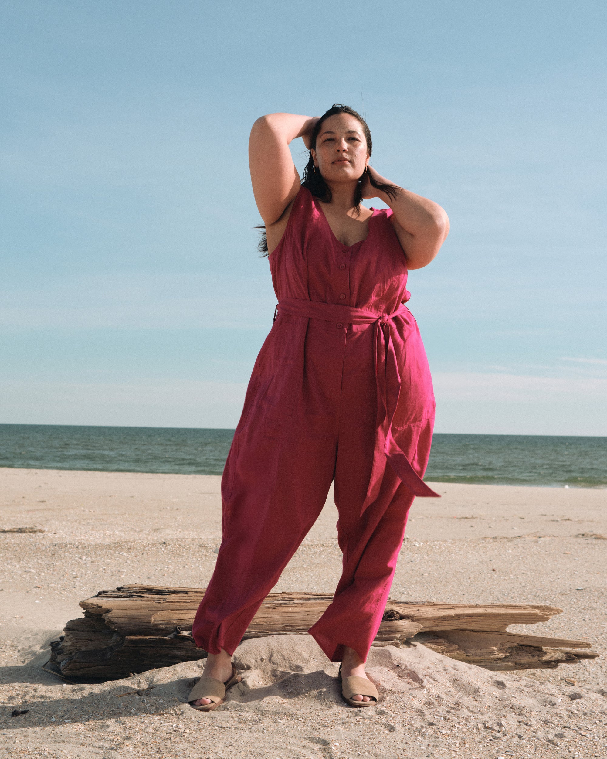 Matilda Linen Jumpsuit - Cerise
